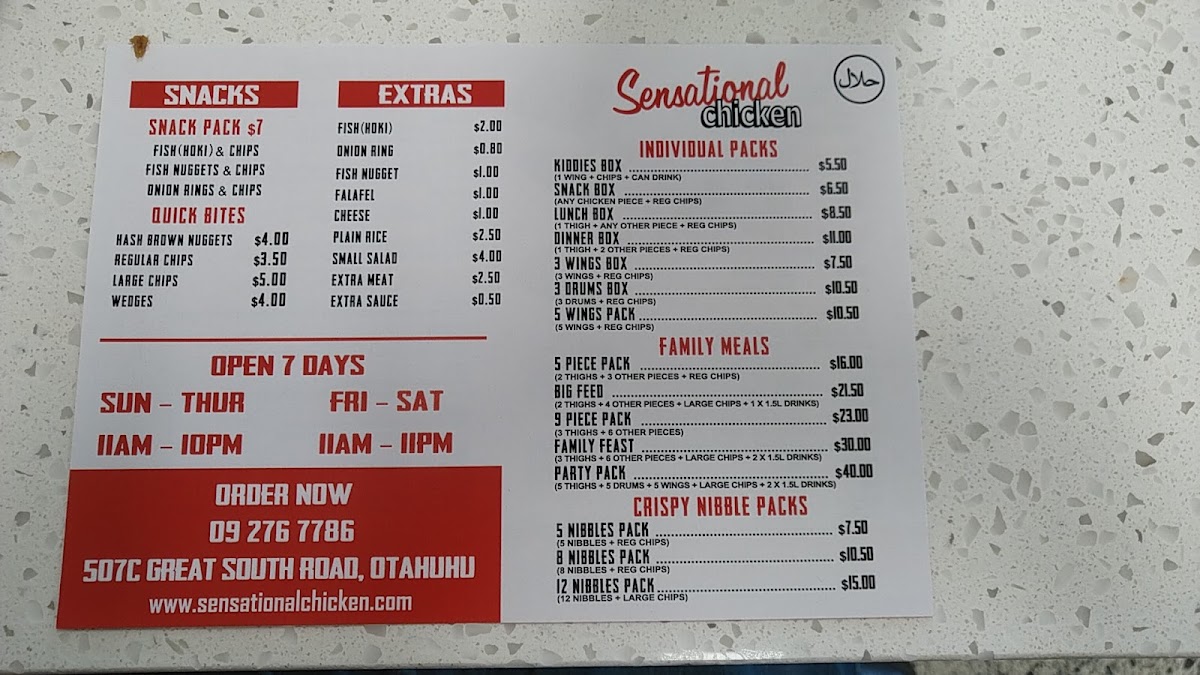 Menu Sensational Chicken / Nz Kebabs Otahuhu-3